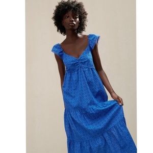 Zara Embroidered Eyelet Strappy Maxi Blue Dress Small